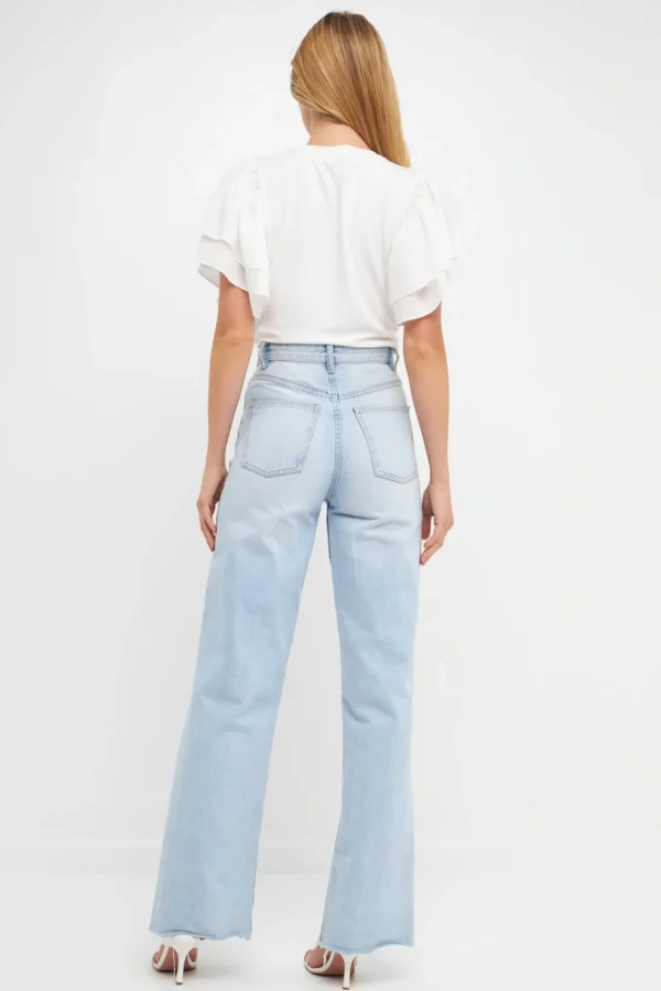 ENDLESS ROSE Tops*- Double Layers Ruffle Sleeve Crew Neck Top WHITE