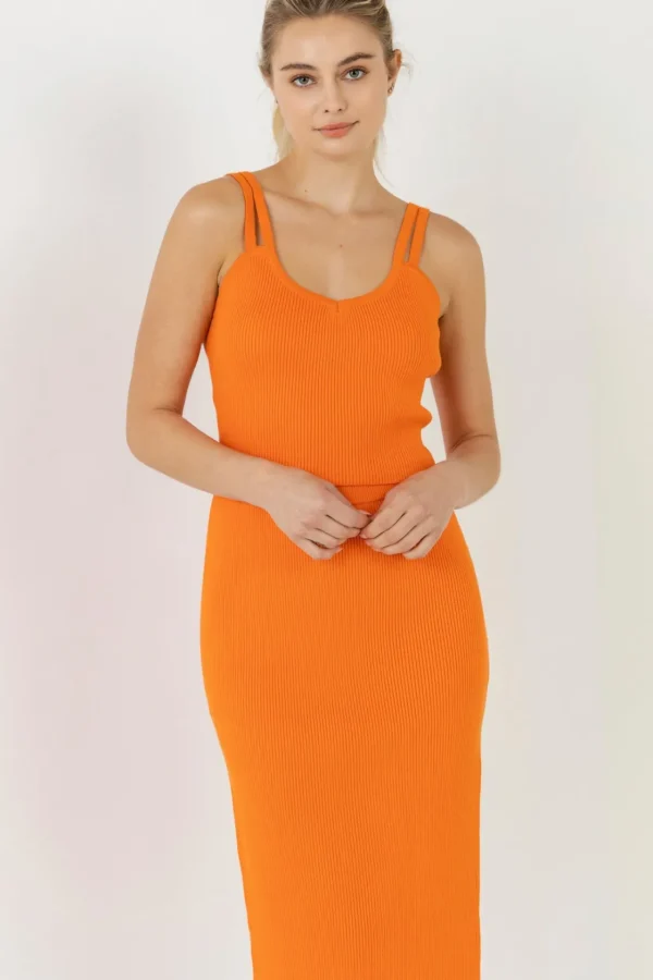 ENDLESS ROSE Tops*- Double Shoulder Strap Cropped Knit Cami Top ORANGE