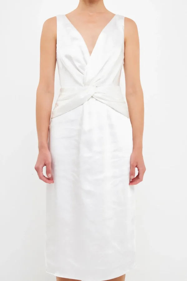ENDLESS ROSE White Dresses | Tops*- Draped Twist Satin Maxi High Low Dress WHITE