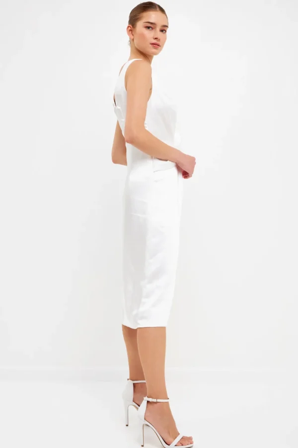 ENDLESS ROSE White Dresses | Tops*- Draped Twist Satin Maxi High Low Dress WHITE
