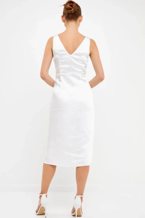 ENDLESS ROSE White Dresses | Tops*- Draped Twist Satin Maxi High Low Dress WHITE