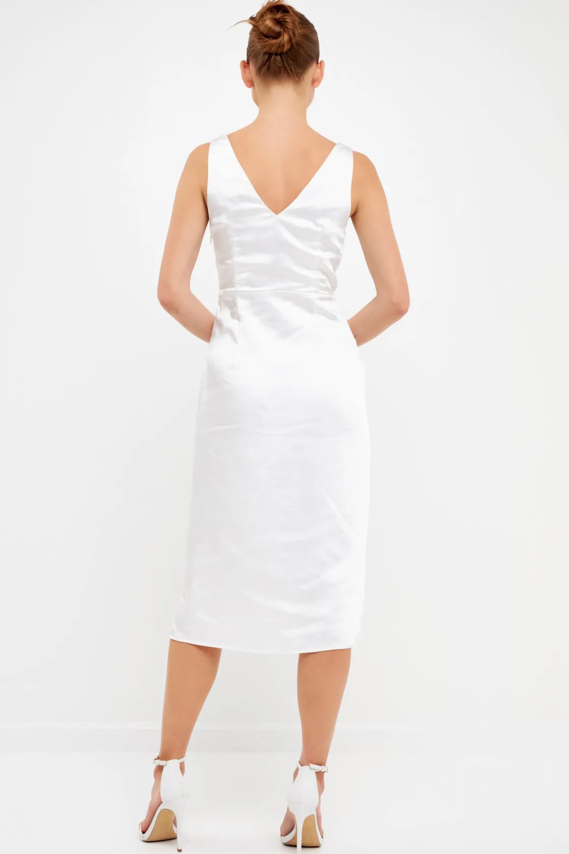endless_rose__draped_twis_2.webp ENDLESS ROSE White Dresses | Tops*- Draped Twist Satin Maxi High Low Dress WHITE