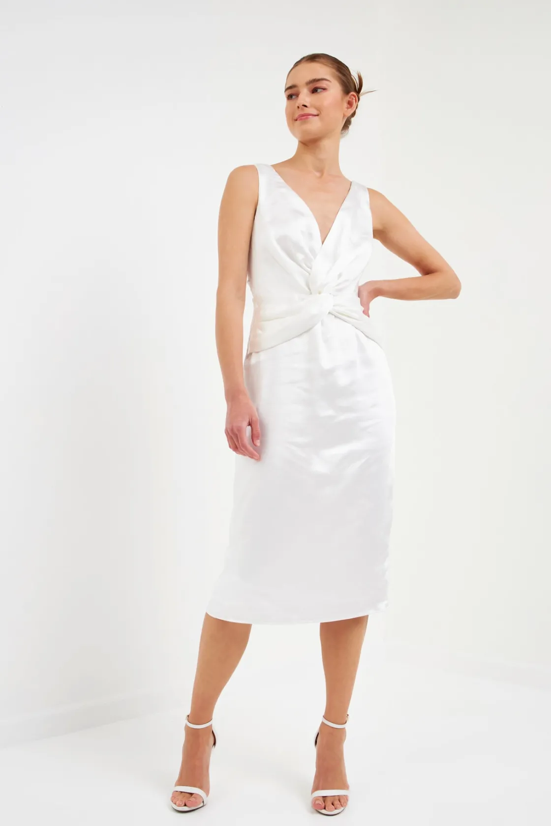 endless_rose__draped_twis_3.webp ENDLESS ROSE White Dresses | Tops*- Draped Twist Satin Maxi High Low Dress WHITE