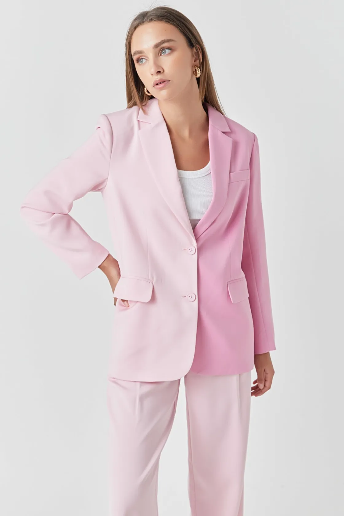 endless_rose__duo_color_b_3.webp ENDLESS ROSE Blazers | Tops*- Duo Color Block Blazer PINKMULTI