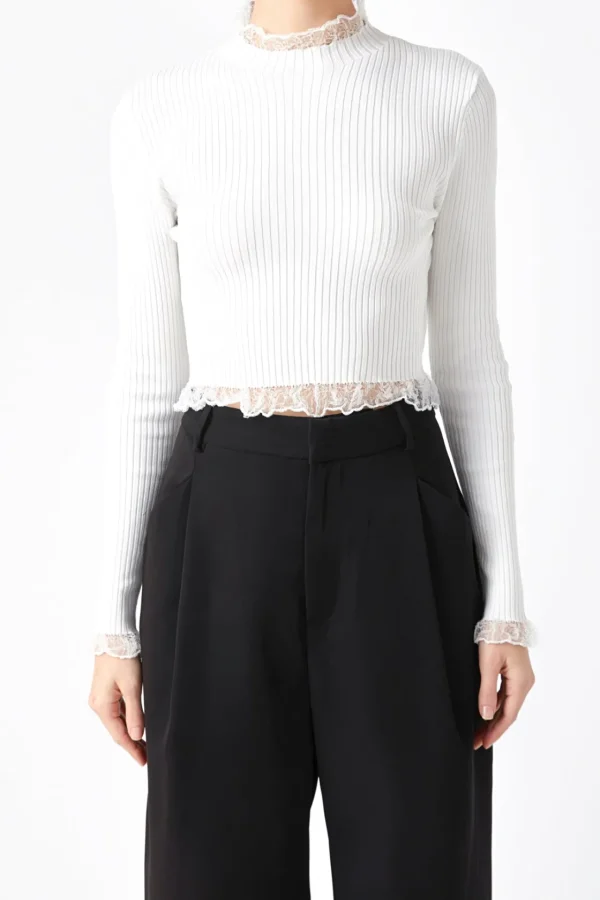 ENDLESS ROSE Sweaters & Knits | Tops*- Edge Detail Fitted Sweater IVORY