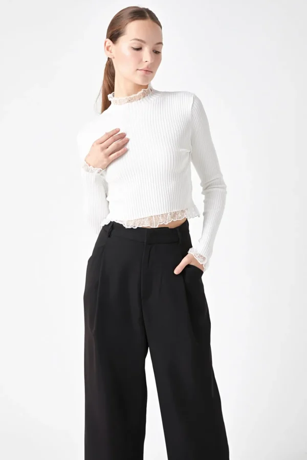 ENDLESS ROSE Sweaters & Knits | Tops*- Edge Detail Fitted Sweater IVORY