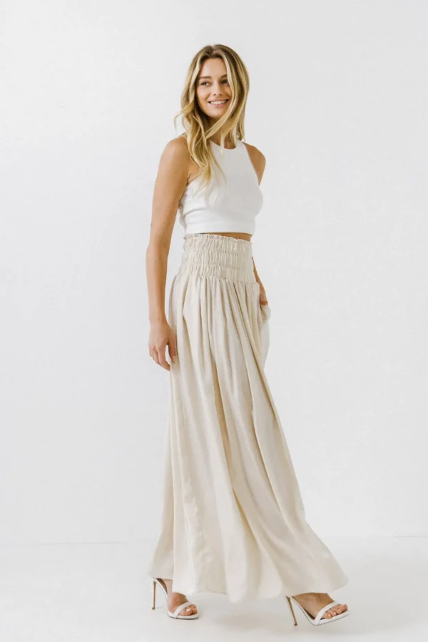 ENDLESS ROSE Skirts*- Elastic Waist Maxi Skirt BEIGE