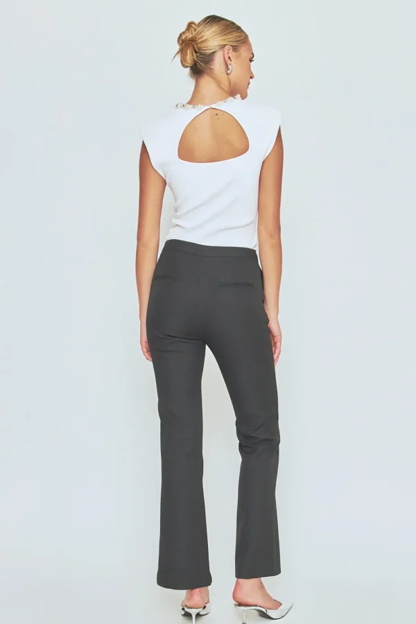 ENDLESS ROSE Tops*- Elevated Knit Top with Embellished Neckline WHITE