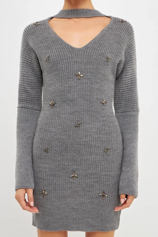 ENDLESS ROSE Sweaters & Knits | Tops*- Embellished Sweater Dress HEATHERGREY