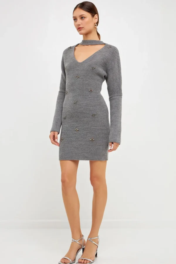 ENDLESS ROSE Sweaters & Knits | Tops*- Embellished Sweater Dress HEATHERGREY