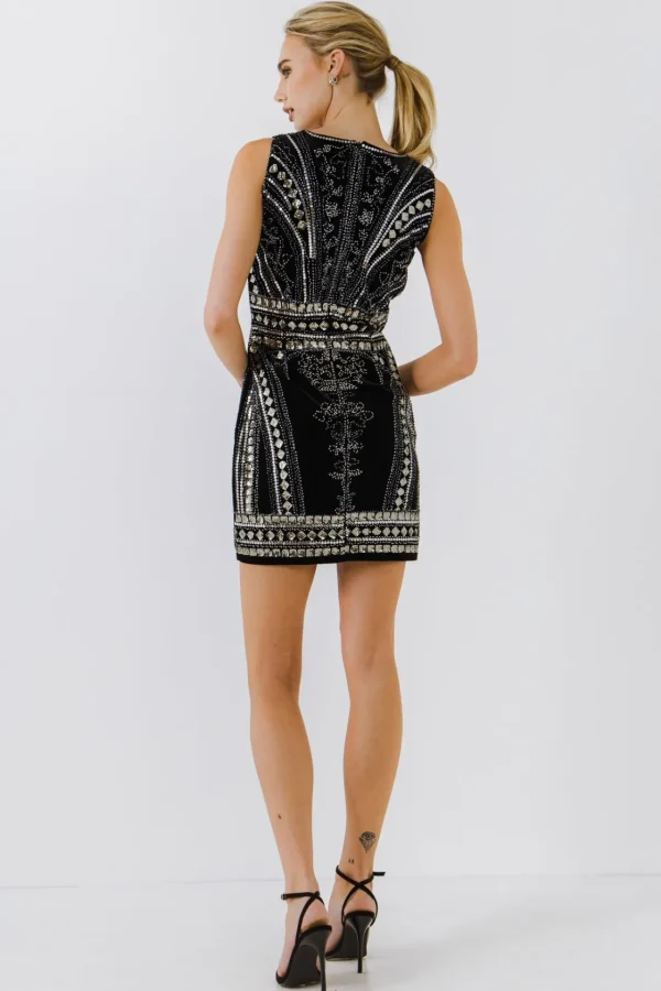 ENDLESS ROSE Tweed Dresses | Skirts*- Embellished Velvet Mini Dress BLACK