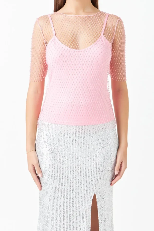 ENDLESS ROSE Tops*- Embellishment Short Sleeve Top