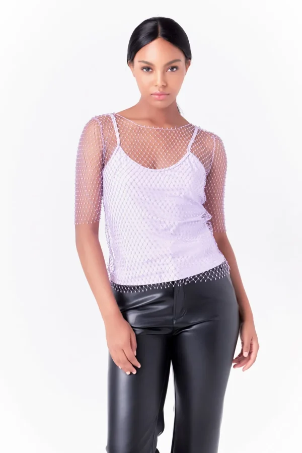 ENDLESS ROSE Tops*- Embellishment Short Sleeve Top