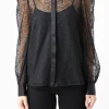 ENDLESS ROSE Shirts & Blouses | Tops*- Embroidered Mesh See Through Blouse BLACK