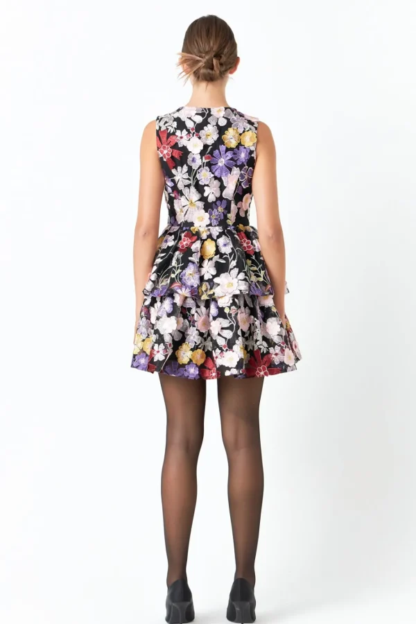 ENDLESS ROSE Tops*- Embroidered Sleeveless Mini Dress BLACKMULTI