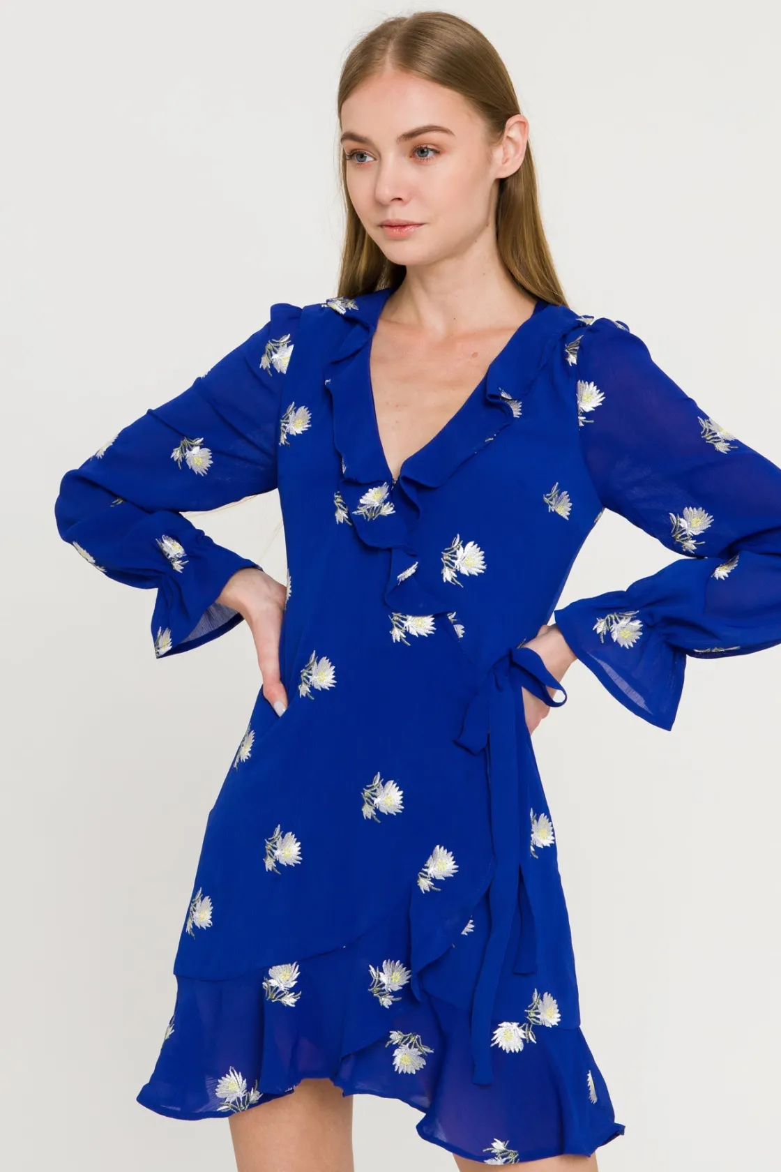 endless_rose__embroidered_3.webp ENDLESS ROSE Tops*- Embroidered Wrap Dress BLUE