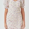 ENDLESS ROSE Tops*- Embroidery on Chiffon Shirred Mini Dress IVORYMULTI