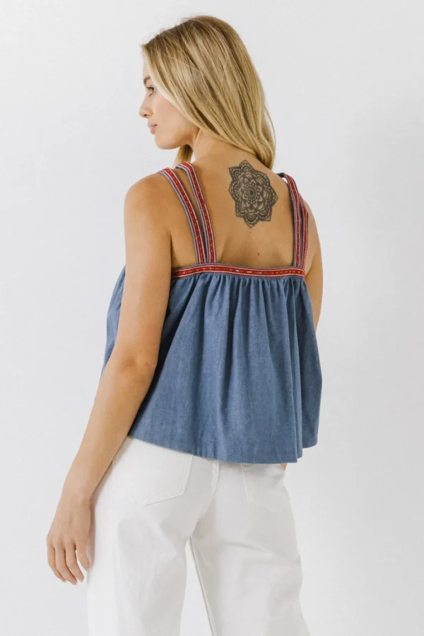 ENDLESS ROSE Denim | Tops*- Embroidery Detailed Top DENIM