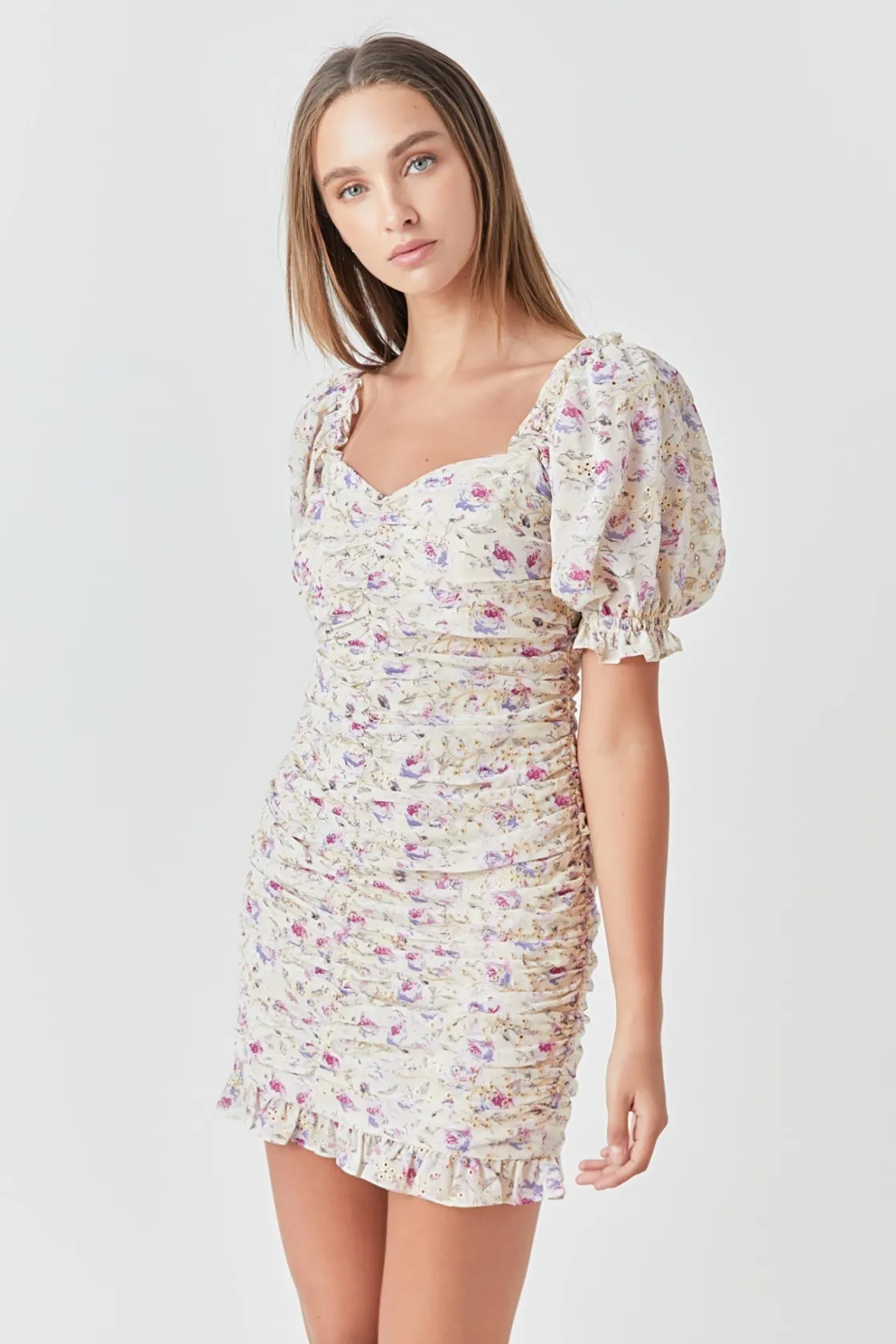 endless_rose__embroidery__3.webp ENDLESS ROSE Tops*- Embroidery on Chiffon Shirred Mini Dress IVORYMULTI