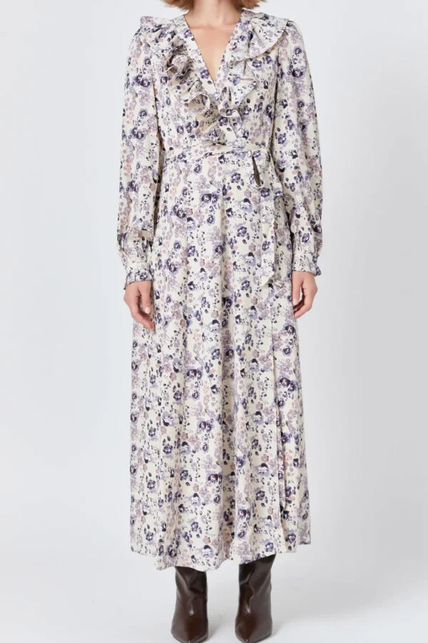 ENDLESS ROSE Print Takeaway | Tops*- - Wrap Style Maxi Dress BEIGE