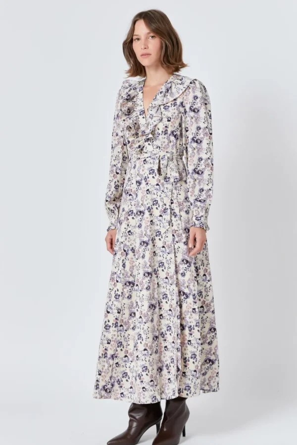 ENDLESS ROSE Print Takeaway | Tops*- - Wrap Style Maxi Dress BEIGE