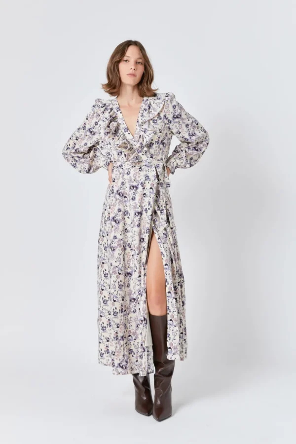 ENDLESS ROSE Print Takeaway | Tops*- - Wrap Style Maxi Dress BEIGE