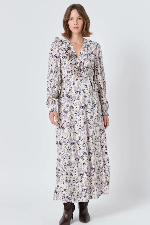 ENDLESS ROSE Print Takeaway | Tops*- - Wrap Style Maxi Dress BEIGE