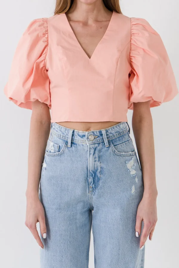 ENDLESS ROSE Tops*- Exaggerated Sleeve Crop Top