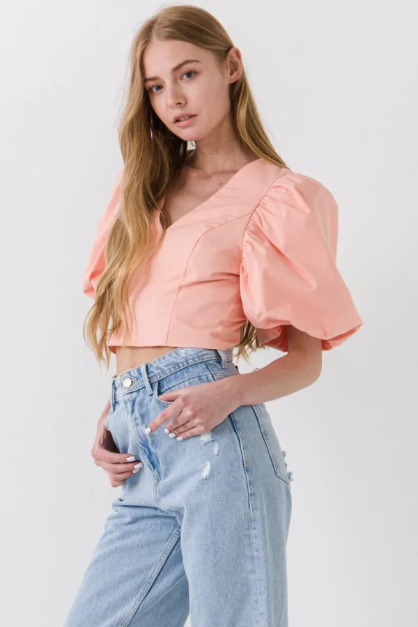 ENDLESS ROSE Tops*- Exaggerated Sleeve Crop Top
