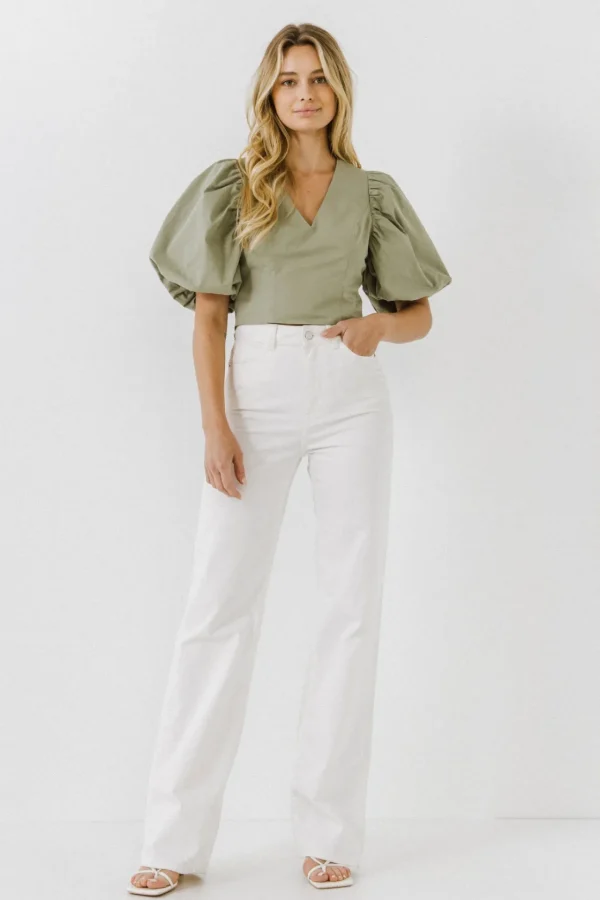 ENDLESS ROSE Tops*- Exaggerated Sleeve Crop Top