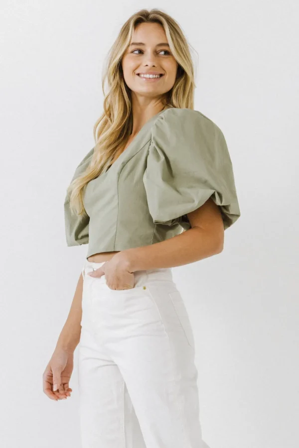ENDLESS ROSE Tops*- Exaggerated Sleeve Crop Top