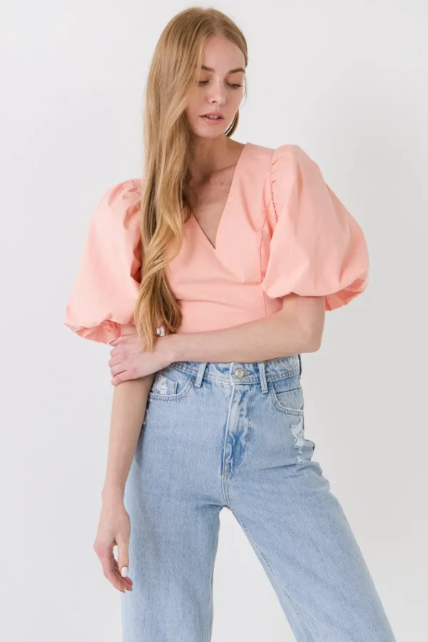 ENDLESS ROSE Tops*- Exaggerated Sleeve Crop Top