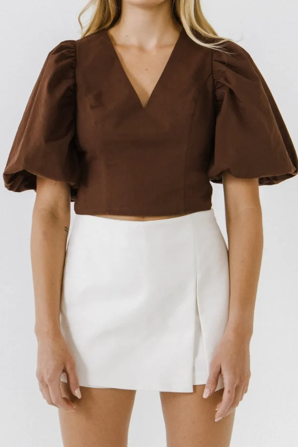 ENDLESS ROSE Tops*- Exaggerated Sleeve Crop Top