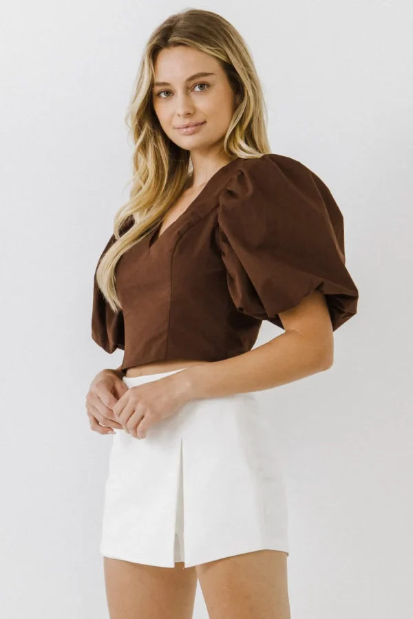 ENDLESS ROSE Tops*- Exaggerated Sleeve Crop Top