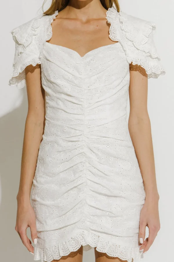 ENDLESS ROSE Tops*- Eyelet Fitted Mini Dress WHITE