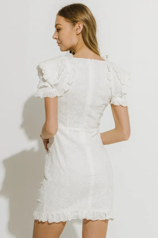 ENDLESS ROSE Tops*- Eyelet Fitted Mini Dress WHITE