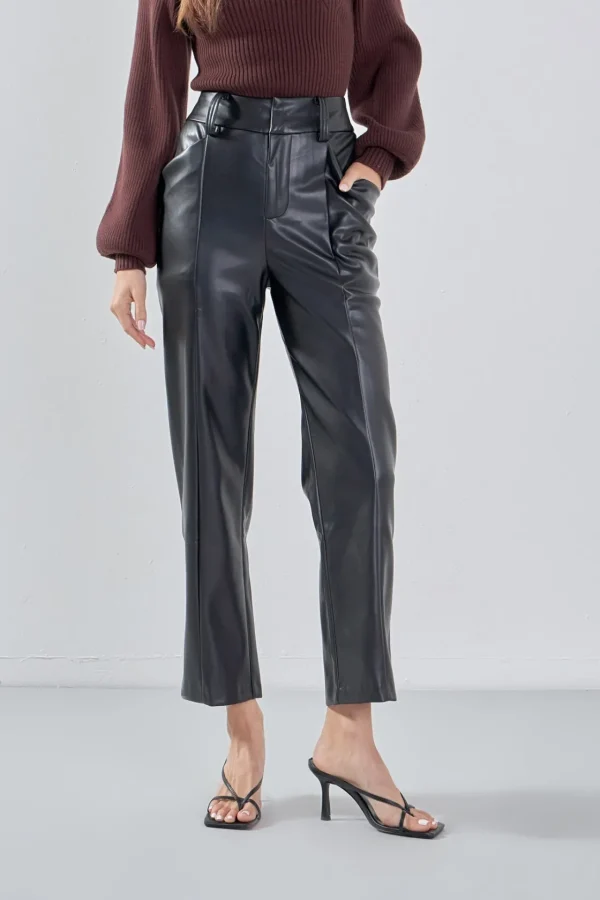 ENDLESS ROSE Pants | Tops*- Faux Leather Wide Pocket Pants JETBLACK