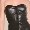 ENDLESS ROSE Tops*- Faux Leather Strapless Top BLACK