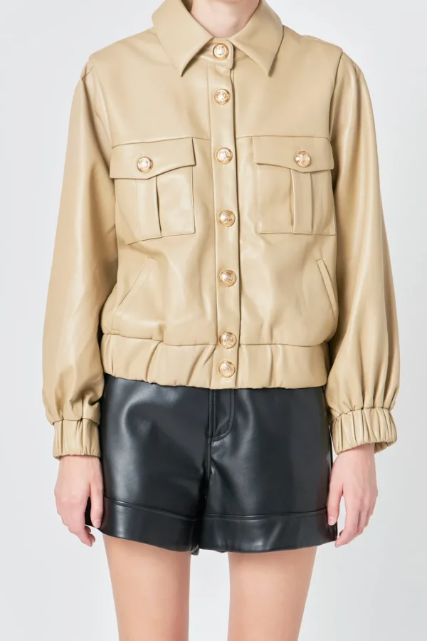 ENDLESS ROSE Jackets & Coats | Tops*- Faux Leather Jacket with Gold Buttons
