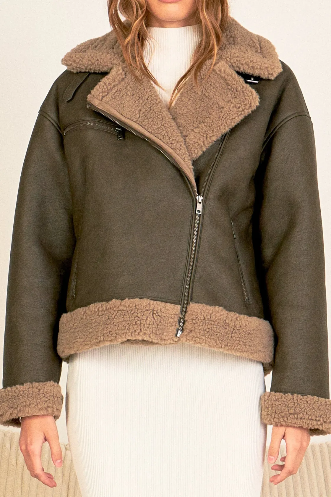 endless_rose__faux_leathe_0-5.webp ENDLESS ROSE Jackets & Coats | Tops*- Faux Leather Jacket with Sherpa Lining CHARCOAL