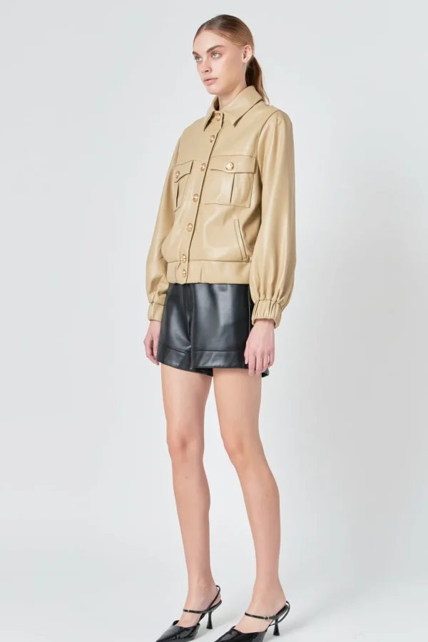 ENDLESS ROSE Jackets & Coats | Tops*- Faux Leather Jacket with Gold Buttons