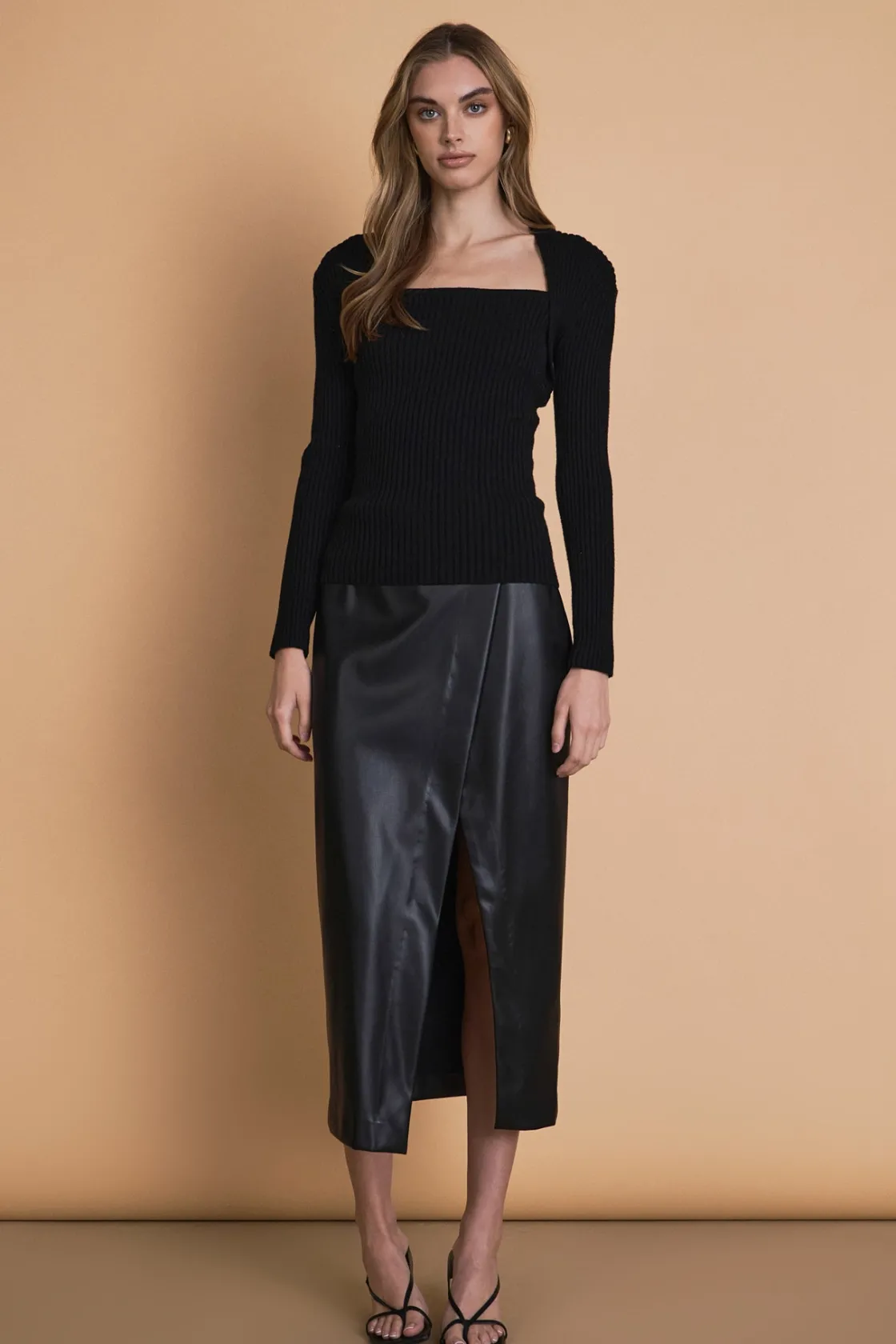 endless_rose__faux_leathe_1-7.webp ENDLESS ROSE Skirts | Tops*- Faux Leather Midi Skirt BLACK