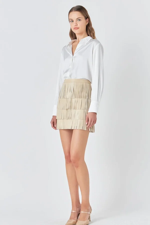 ENDLESS ROSE Skirts | Tops*- Faux Leather Fringe Mini Skirt