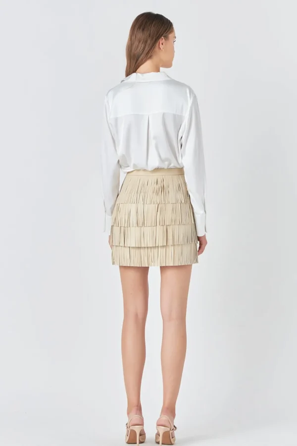 ENDLESS ROSE Skirts | Tops*- Faux Leather Fringe Mini Skirt