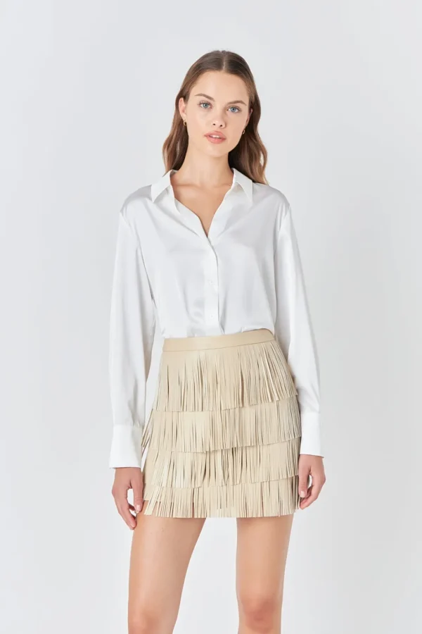 ENDLESS ROSE Skirts | Tops*- Faux Leather Fringe Mini Skirt
