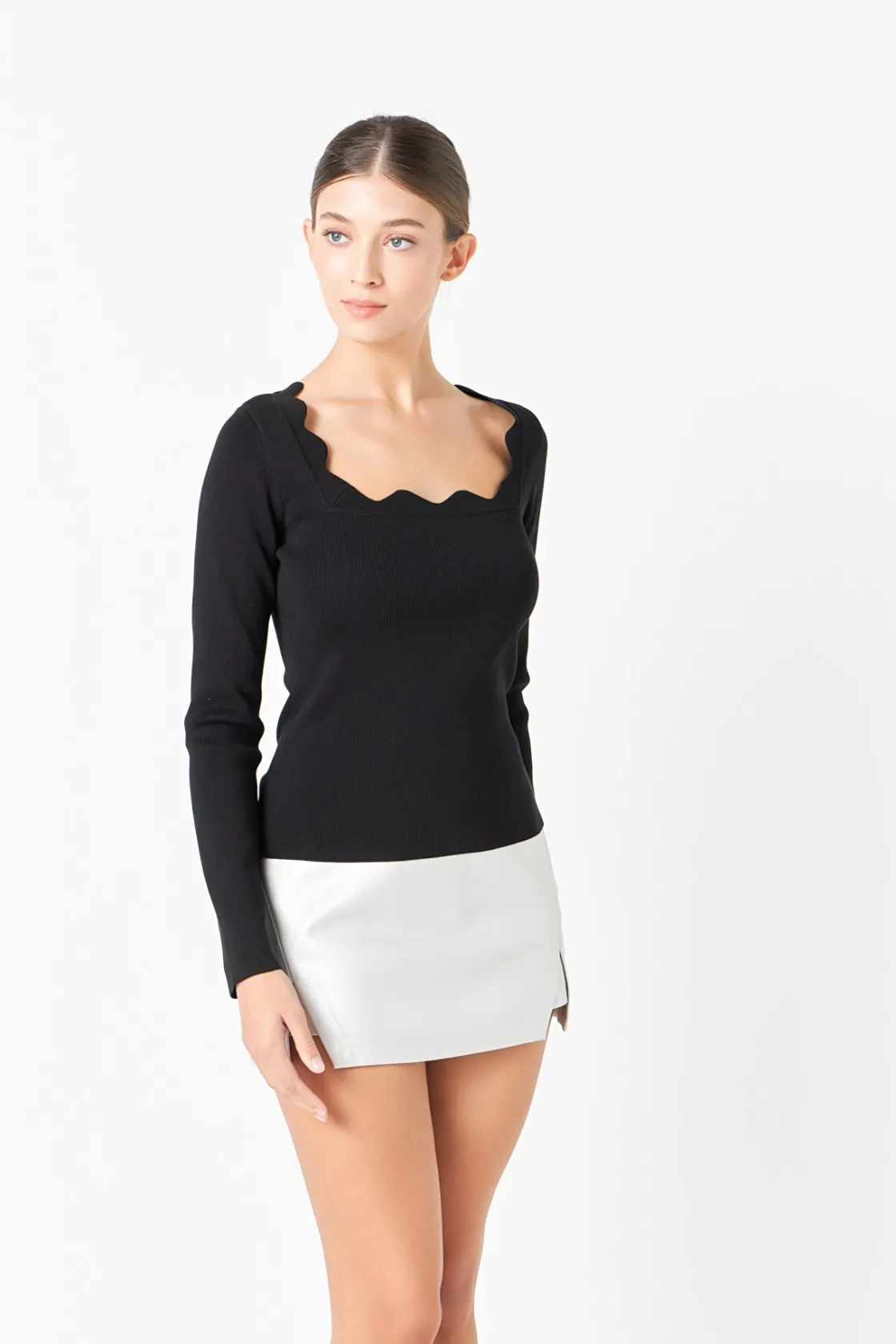 endless_rose__faux_leathe_13.webp ENDLESS ROSE Skirts | Tops*- Faux Leather Front Slits Skort