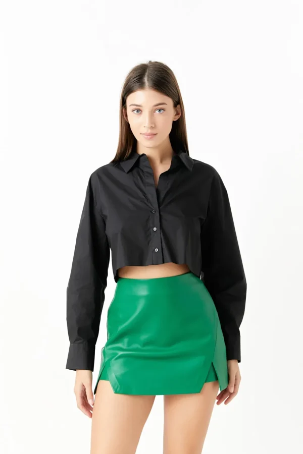 ENDLESS ROSE Skirts | Tops*- Faux Leather Front Slits Skort