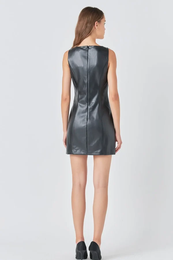 ENDLESS ROSE Leather Dresses | Tops*- Faux Leather Buttoned Mini Dress BLACK