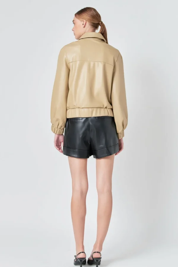 ENDLESS ROSE Jackets & Coats | Tops*- Faux Leather Jacket with Gold Buttons