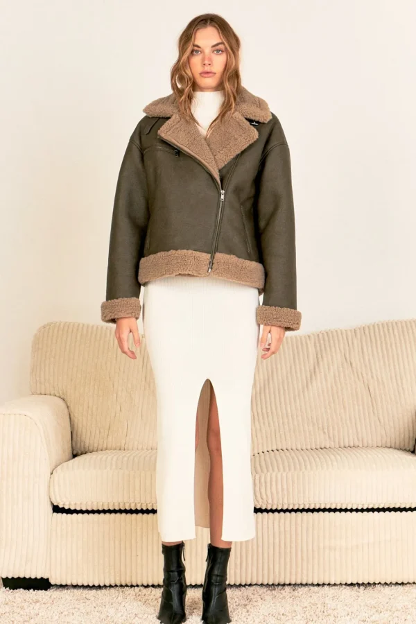 ENDLESS ROSE Jackets & Coats | Tops*- Faux Leather Jacket with Sherpa Lining CHARCOAL